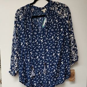 Elegant Blue Floral Women's Blouse